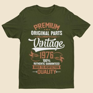 Personalized 50th Birthday T-Shirt: Vintage 1976 Aged To Perfection Military Green