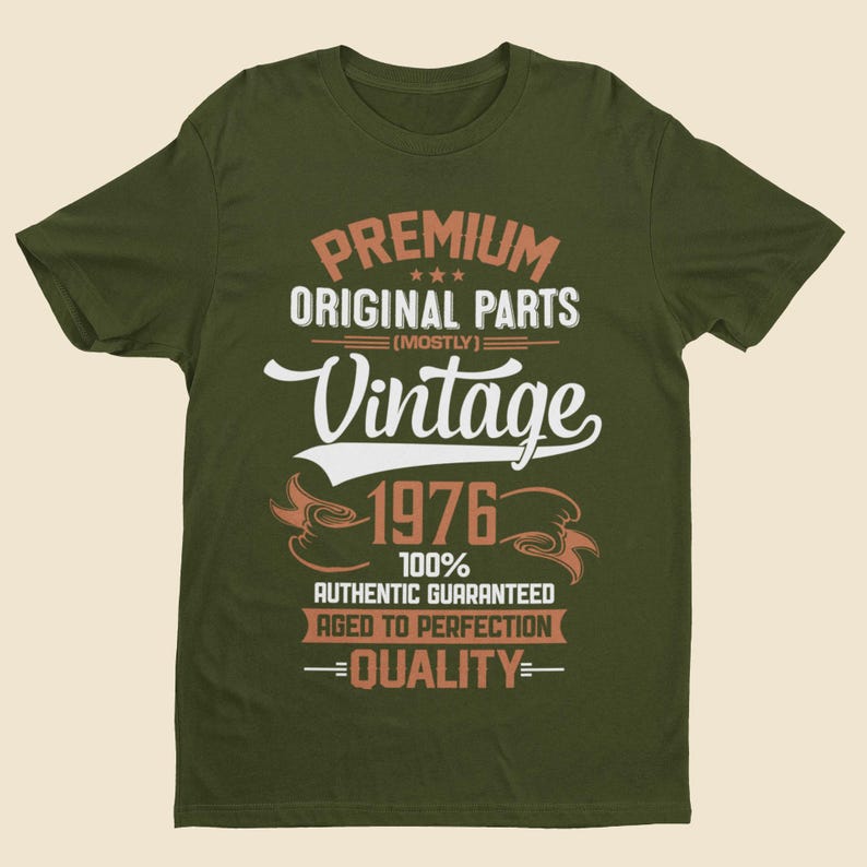 Personalized 50th Birthday T-Shirt: Vintage 1976 Aged To Perfection Military Green