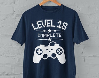 Level 18 Complete grappige 18e verjaardag T-shirt Gamer-stijl