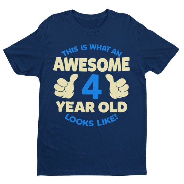 T-shirt pour garçon de 4e anniversaire, voici à quoi ressemble un enfant génial de 4 ans, avec des pouces pointés, design, cadeaux de quatrième anniversaire