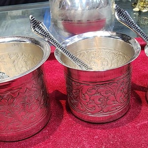 Pure silver achman patra with spoon, silver achmani in three size 4cm/4.8cm/5.5cm ,well handcrafted in vrindavan, pure silver patra