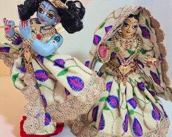 Set di idoli in ottone Radha Krishna da 8 pollici / Murti in ottone massiccio di alta qualità / Statua di divinità indù fatta a mano per tempio domestico