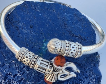 Om Shiv Damru Trishul Bracelet | White Metal Kada for Men | 3-Inch Free Size | Handmade in Holy Vrindavan