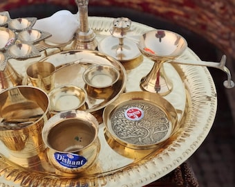 complete pooja thali set for any pooja , daily pooja thali set , with all necessary item for ritual , yagya , diwali pooja thali