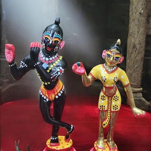 7/8/10 tums handgjord Radha Krishna-staty i mässing | Vackert målad Radha Krishna Murti | Vrindavan andaktsfigur