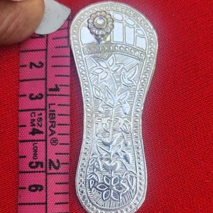 2.5inch Pure Silver 92.5% Charan Paduka for Radha Krishna, Gaura Nitai, Laddu Gopal, God Footprint from Vrindavan, slipper
