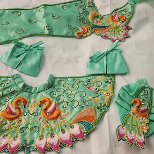 Radha Krishna Handmade Embroidery Dress | Intricate Zari & Thread Work Temple Attire | Pure Cotton Fabric | Premium Vrindavan Deity Shringar