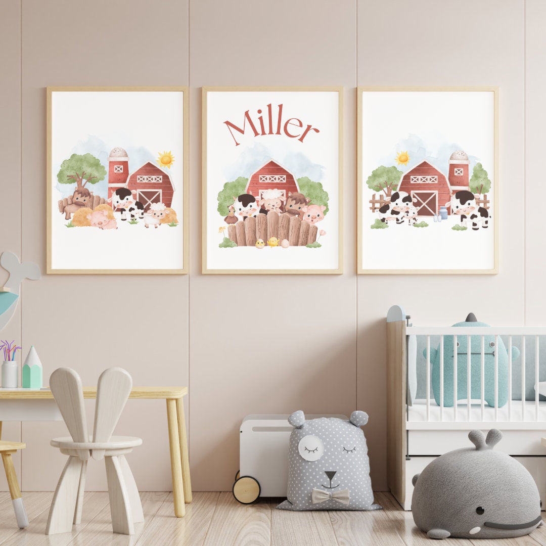 Farm Animal Prints Set of 3 Farm Collection Playroom Prints Nursery ...