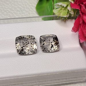 Piedra preciosa facetada de cuarzo de punto y piedra preciosa de cuarzo de punto negro natural de 11 mm y 10 mm con forma de cojín rectangular facetado