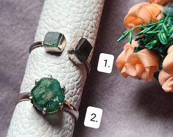 Raw Emerald Ring: 925 Silver, May Birthstone Jewelry