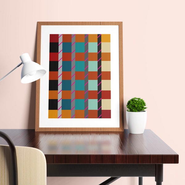 Downloadable Digital Wall Art Composition of Multicolored Rectangular Strips and Blocks for Modern House
