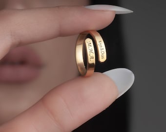 14K Gold Double Name Ring , Two Name Ring in Sterling Silver , Gold and Rose Gold , Personalized Gift For Mom , Best Friend Gift