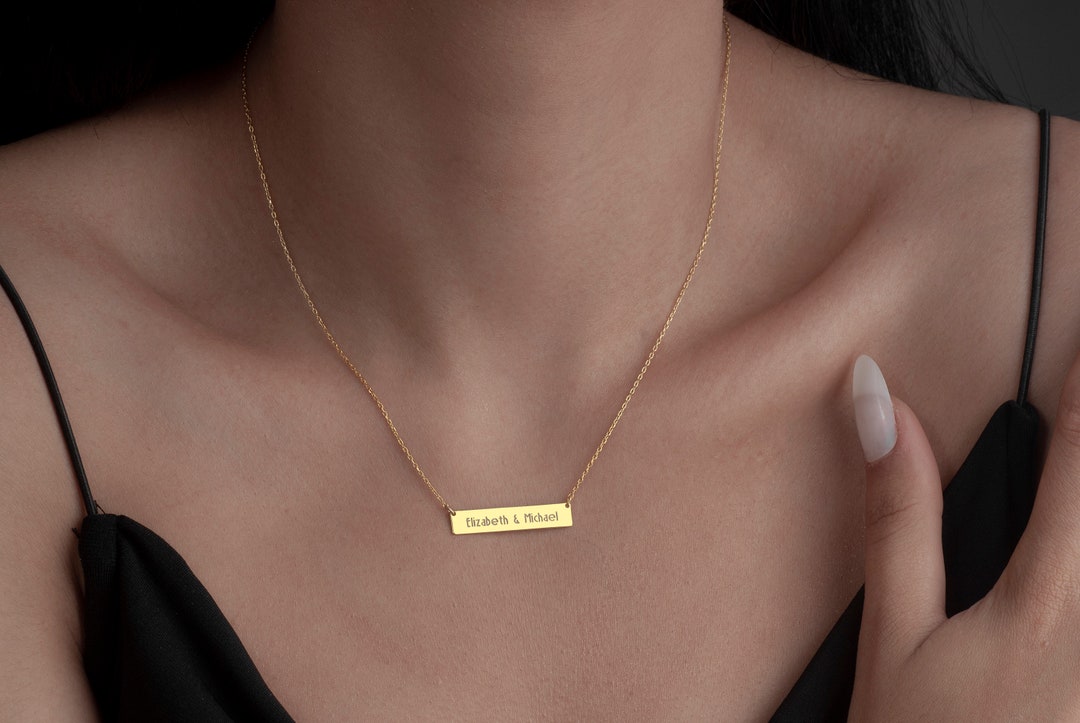 14k Gold Bar Necklace, Personalized Bar Necklace,name Necklace, Gold