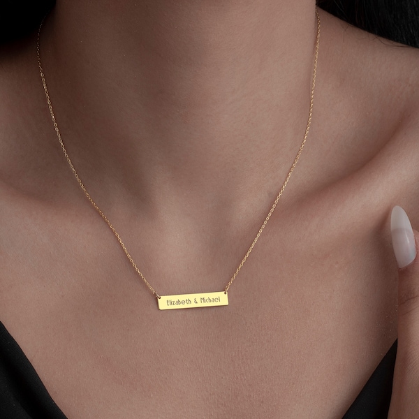 14k Gold Bar Necklace, Personalized Bar Necklace,Name Necklace, Gold Bar Necklace, Engraved Necklace,initial necklace, Bridesmaid Gift