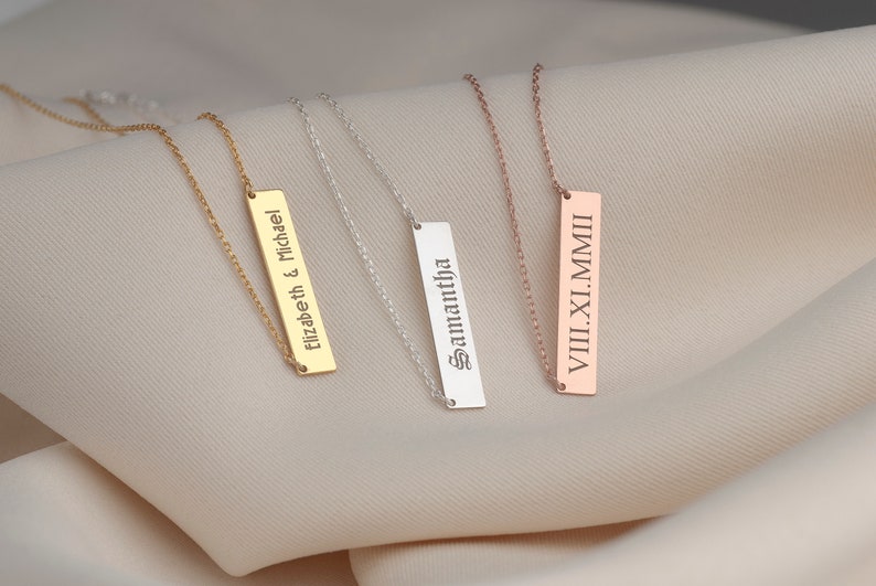 14k Gold Bar Necklace Personalized Bar Necklacename Etsy