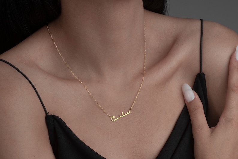 14K Solid Gold Name Necklace, Gold Nameplate Necklace, Solid Gold Jewelry, Gold Name Necklace, Personalized Name Necklace image 3