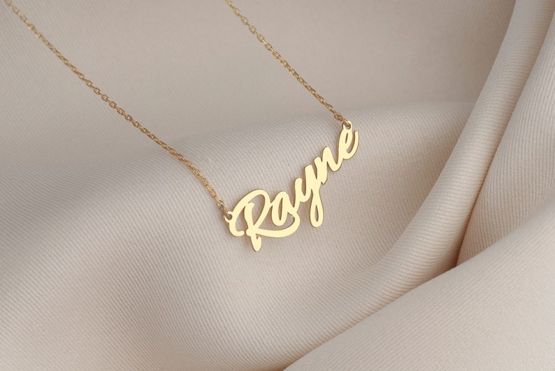 14K Solid Gold Name Necklace, Gold Nameplate Necklace, Solid Gold Jewelry, Gold Name Necklace, Personalized Name Necklace image 5