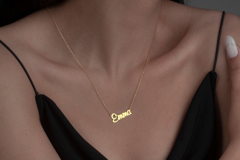 14K Solid Gold Name Necklace, Gold Nameplate Necklace, Solid Gold Jewelry, Gold Name Necklace, Personalized Name Necklace image 8