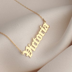 14K Solid Gold Name Necklace, Gold Nameplate Necklace, Solid Gold Jewelry, Gold Name Necklace, Personalized Name Necklace image 9