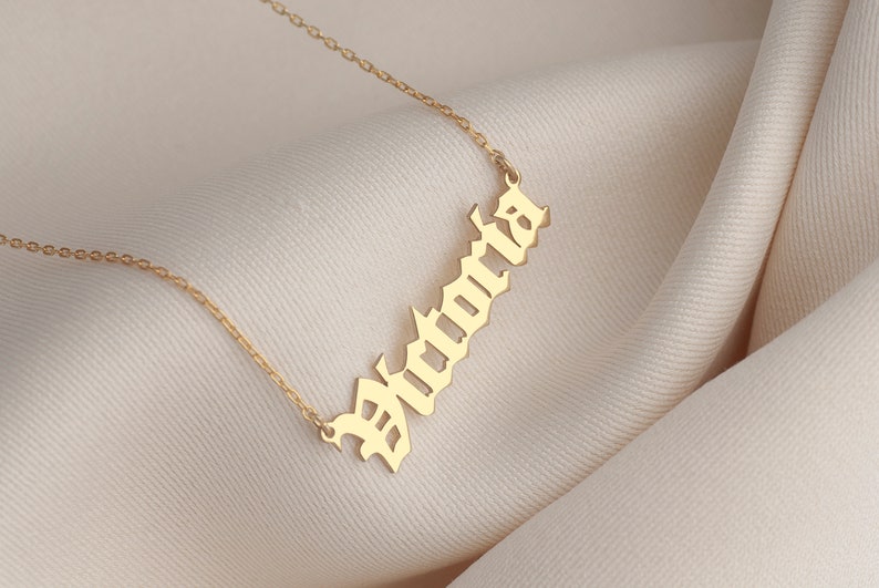 14K Solid Gold Name Necklace, Gold Nameplate Necklace, Solid Gold Jewelry, Gold Name Necklace, Personalized Name Necklace image 9