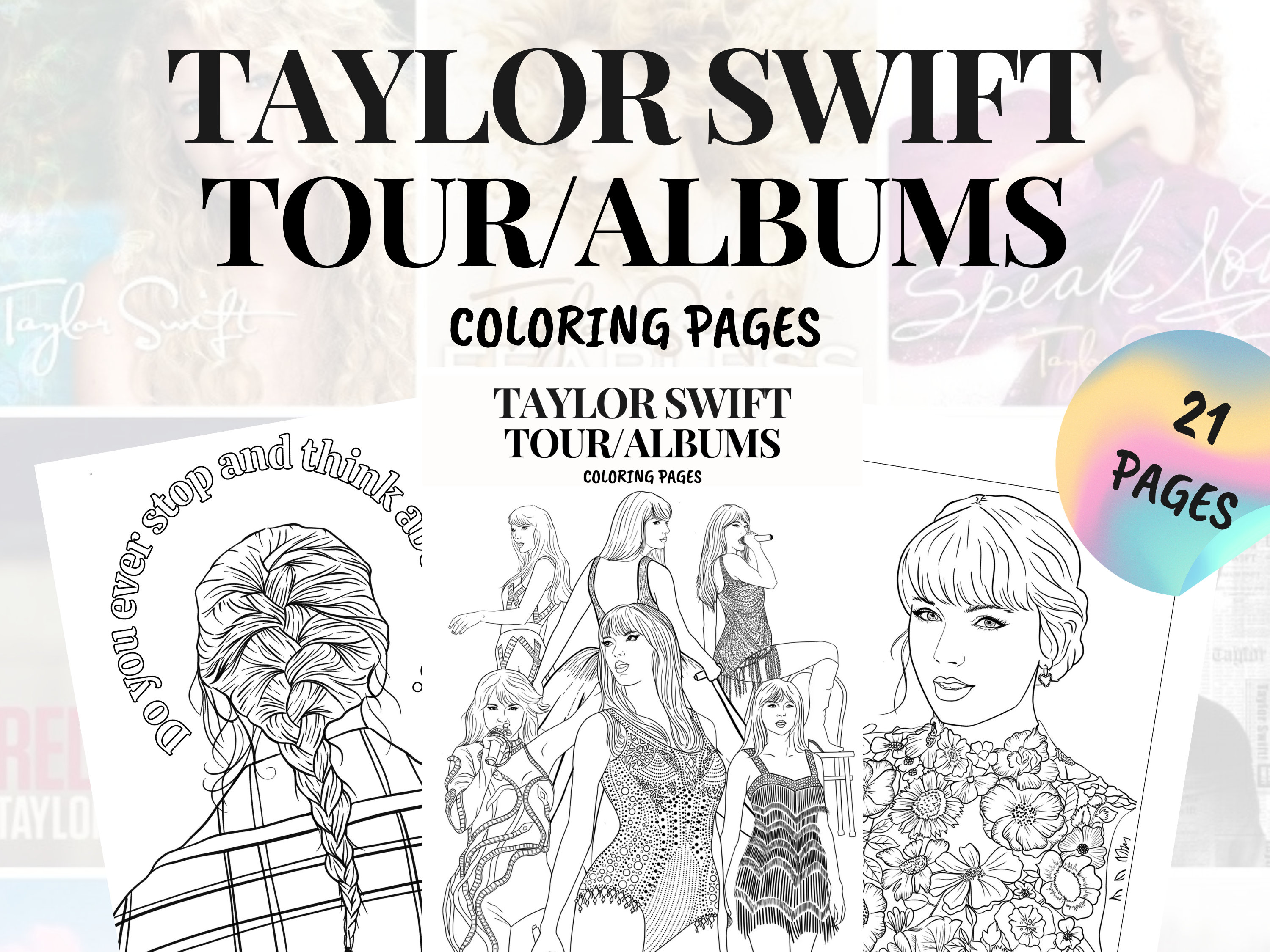Taylor Swift Tour/albums Coloring Pages: Downloadable Printable
