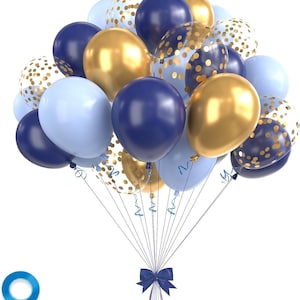Palloncini da 12 pollici in oro metallizzato, blu navy, coriandoli dorati e blu macaron per feste di compleanno, anniversari e decorazioni