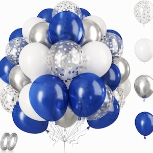 Palloncini coriandoli bianchi argento blu navy e argento da 12 pollici per la celebrazione e la decorazione di anniversari di feste di compleanno