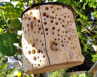 Más que naturaleza y arte, hotel de madera para insectos, ayuda para la anidación de abejas silvestres, casa rústica natural para insectos, hecha a mano, funcional y decorativa.