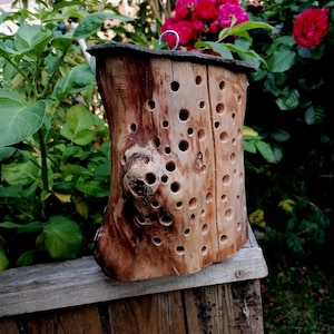 more than nature and art, insect hotel wild bee nesting aid natural rustic insect house handmade, functional and decorative wood