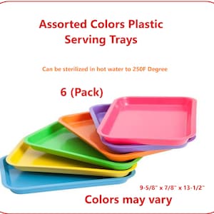Hi Gloss Finish Plastic Serving Trays (6 Pack) Assorted Colors  9-5/8&quot; x 7/8&quot; x 13-1/2&quot;, Heat Washable 250F Degrees
