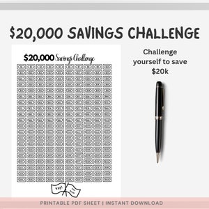 20000 Savings Challenge, 52 Week Savings Challenge, Money Saving Challenge, 20K Savings Challenge