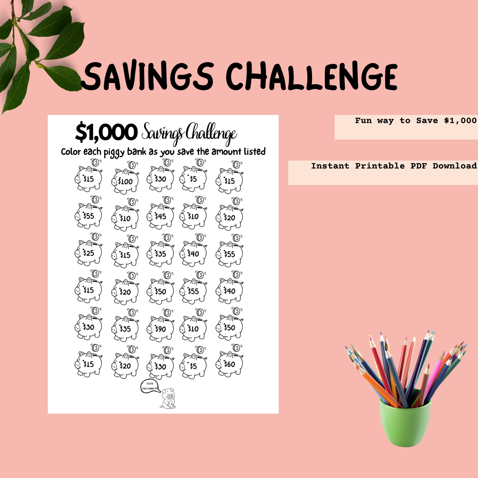 Savings Challenge Printable, Biweekly Savings Challenge, Money Challenge, 1K Savings Challenge ...