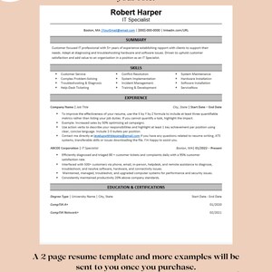 IT Resume, Tech Resume, Tech Support Resume, Ats Resume, Tech Resume Template, Resume Template Word, CV Resume Template IT, Technical Resume