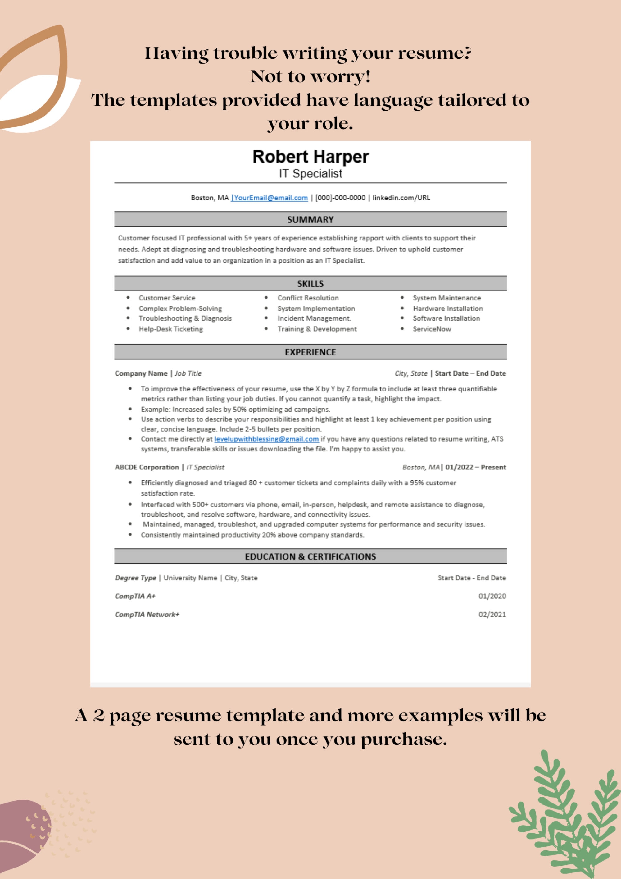 IT Resume, Tech Resume, Tech Support Resume, Ats Resume, Tech Resume ...
