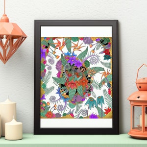Jungle flowers printable, Printable poster, flower art, digital art