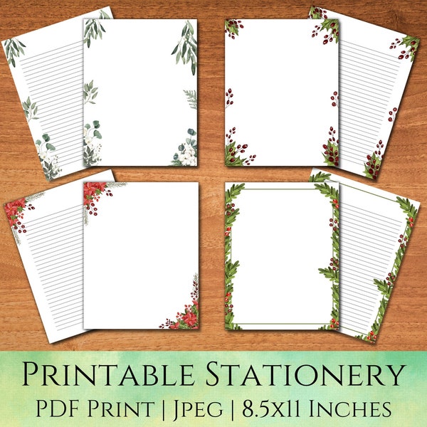 Printable Christmas Stationery, Floral holiday stationery, christmas letter paper, writing paper, colorful christmas stationery, 8.5x11 inc