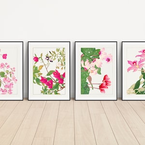 Vintage Japanese art printable, 1917 Japanese woodblock art, Botanical art prints, instant download, Japanese flowers, floral poster print.