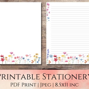 papelería de flores silvestres, papelería imprimible, papelería floral, papel de acuarela, páginas de cuaderno imprimibles, papel de escribir, páginas de diario.