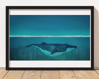 Whale Art printable, whale illustration, ocean print, whale artwork, digital print ocean art.