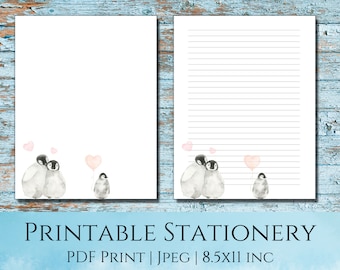 Druckbare Pinguin Briefpapier, Tier Briefpapier, Aquarell Briefpapier, Notizbuch Papier, Journal Papier, niedlich Briefpapier, Liebe Briefpapier,