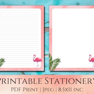 Printable flamingo stationery, printable notepaper, animal stationery, cute stationery, colorful stationery, instant download, writing paper