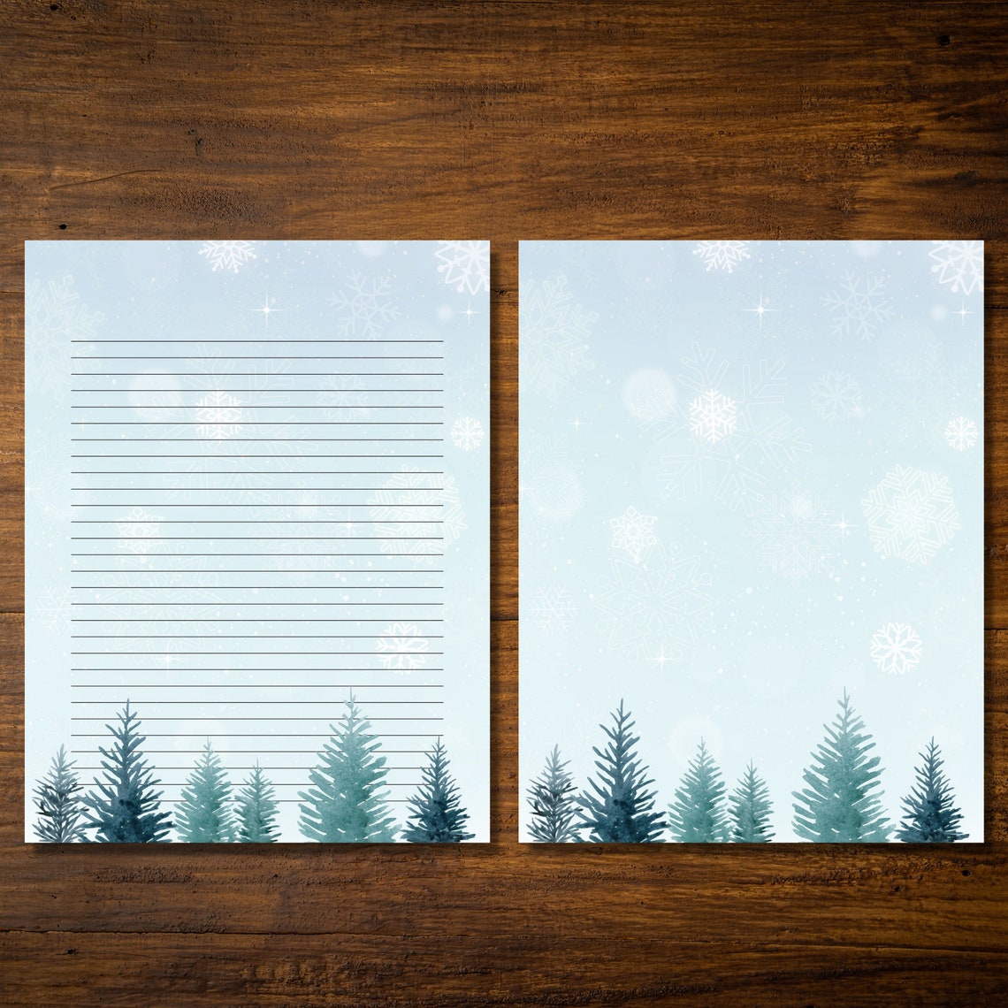 Printable Christmas Stationery Set, Winter Landscape Stationery, Snow