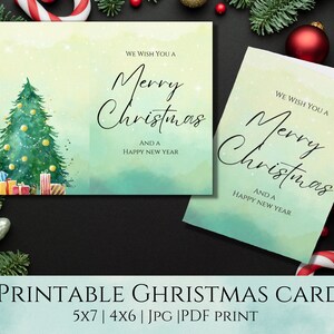 Cartolina di Natale ad acquerello, cartolina di Natale stampabile, cartolina di buon Natale, albero di Natale, download istantaneo