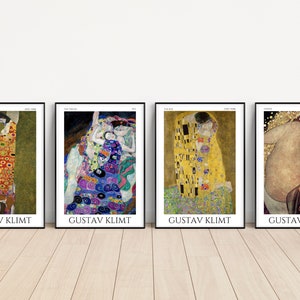Gustav klimt set of 4 gallery prints, Gallery wall art set, Printable wall art, Klimt Exhibition Poster, instant download, Vintage print.