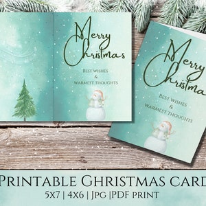 Cartolina di Natale ad acquerello, Cartolina di Natale stampabile, Biglietto d'auguri, Cartolina di buon Natale
