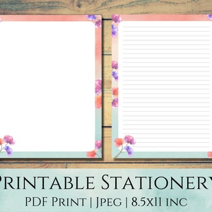 Buntes Blumen Briefpapier, Aquarell Briefpapier, liniertes Briefpapier, Journal Papier, Briefpapier, Blumen, 8,5x11 Zoll
