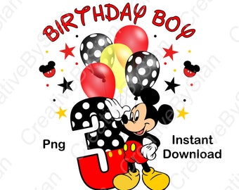 Mickey, Birthday, Clipart, Png, 3rd Birthday, Age 3, PNG ONLY, Digital, Download, Transparent background