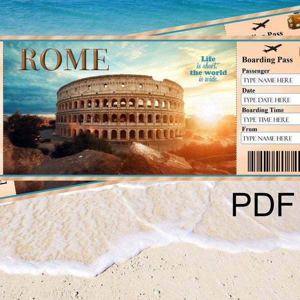 Rom Bordkarte, digital, bearbeitbar, Download, Ticket, Gutschein, Urlaub, Ferien, Pdf, Reisen