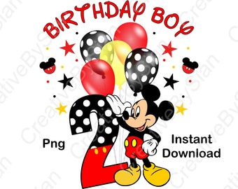 Mickey, Birthday, Clipart, Png, 2ND Birthday, Age 2, PNG ONLY, Digital, Download, Transparent background