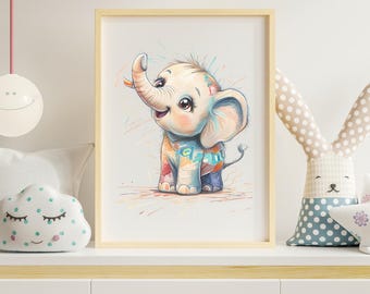 Baby Elephant Print | Printable Nursery Wall Art | Jungle Animal Decor | Safari Elephant Poster | Digital Download